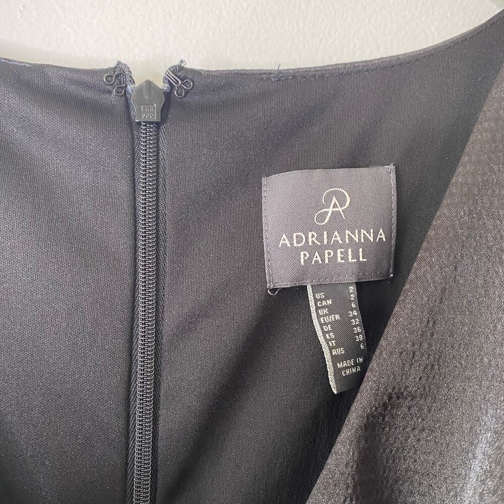 New ADRIANNA PAPELL Black Hammered Satin Slit Maxi Evening Gown Dress Size 2 - Picture 7 of 13